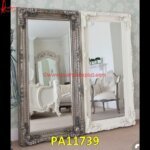 Floral Carved Large Silver Dressing Mirror