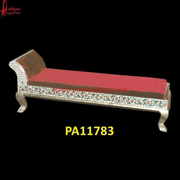 Contemporary White Metal Diwan Cot PA11783 Jhula Daybed, Silver Day Bed, Silver Metal Day Bed, Silver Metal Daybed, Silver Velvet Chaise Lounge, Teak Carved Daybed, White Brass Daybed, White Metal Chaise Lounge, White Metal Day Bed.jpg