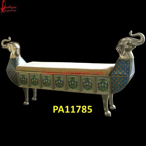 Meenakari Carved Wood Elephant Bench PA11785 Silver Metal Day Bed, Silver Metal Daybed, Silver Velvet Chaise Lounge, Teak Carved Daybed, White Brass Daybed, White Metal Chaise Lounge, White Metal Day Bed With Mattress, White Metal.jpg