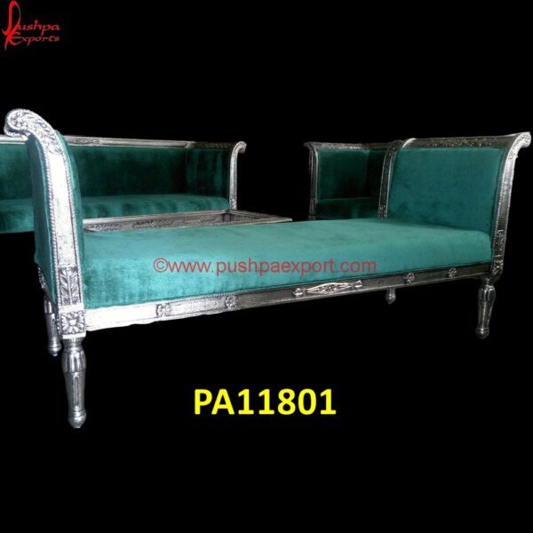 Carved Silver Metal Bench PA11801 Vintage White Metal Daybed, White Full Metal Daybed, White Metal Diwan, White Metal Lounger, Carved Wood Daybed, Carving Daybed, Silver Chaise Lounge, Silver Daybeds, White Metal Day Bed.jpg