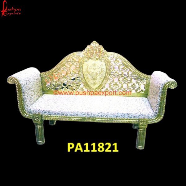 Gold Metal 2 Seater Wedding Chaise PA11821 Carved Wood Ottoman, Day Bed White Metal, Daybed Carved, Daybed Silver, Hand Carved Wood Daybed, Indian Carved Daybed, Jhula Daybed, Silver Day Bed, Silver Metal Day Bed, Silver Metal.jpg