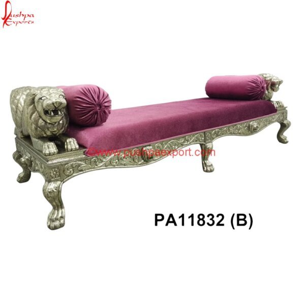 PA11832 (B) White Brass Daybed, White Metal Chaise Lounge, White Metal Day Bed With Mattress, White Metal Daybed With Floral Finials, White Metal Full Size Daybed, White Metal Furniture Udaipur.jpg
