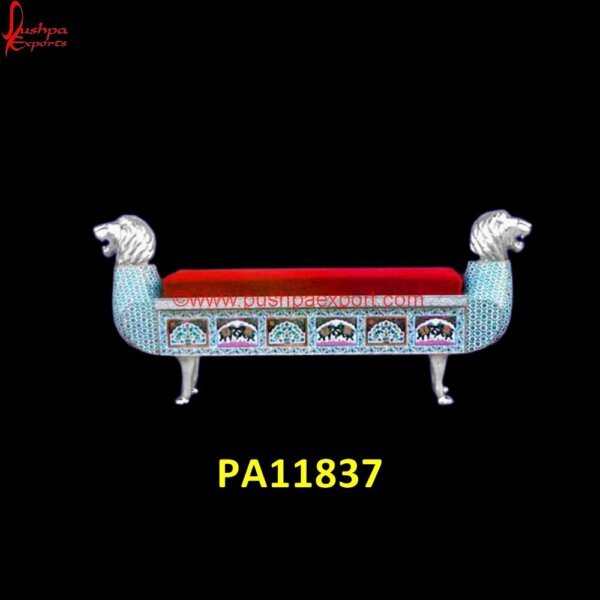 Meenakari White Metal Lion Banquette Bench PA11837 White Metal Outdoor Chaise Lounge, White Metal Single Day Bed, White Metal Twin Daybed, Black And White Metal Daybed, Full White Metal Daybed, Simple White Metal Daybed, Vintage White.jpg