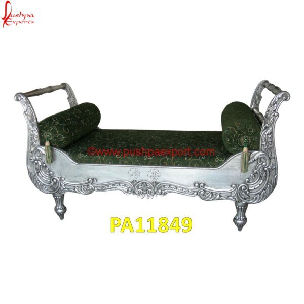 White Metal Day Bed With Mattress PA11849 Silver Chaise Lounge, Silver Daybeds, White Metal Day Bed, White Metal Daybeds, Antique White Metal Daybed, Bali Carved Daybed, Balinese Carved Daybed, Carved Day Bed, Carved Daybed Frame.jpg