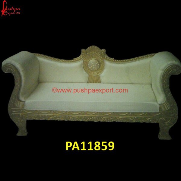 Gold And White Metal Daybed PA11859 Carved Ottoman, Carved Swan Chaise Lounge, Carved Teak Daybed, Carved Wood Day Bed, Carved Wood Ottoman, Day Bed White Metal, Daybed Carved, Daybed Silver, Hand Carved Wood Daybed.jpg