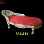 Carved Silver Velvet Chaise Lounge