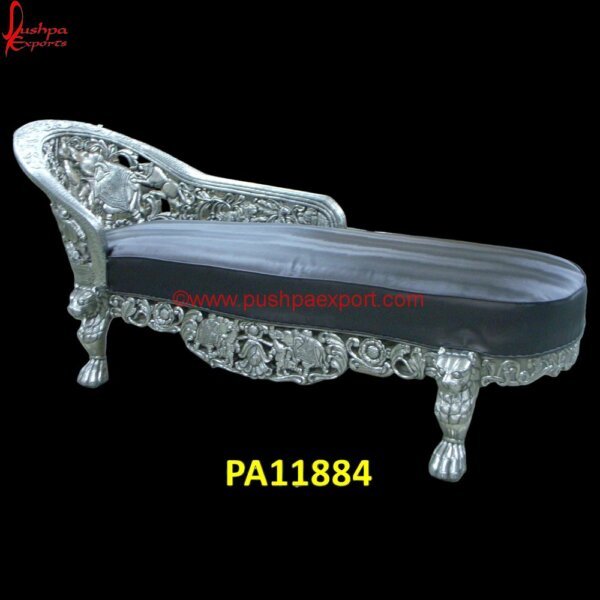 Daybed Silver with Lion Legs PA11884 Black And White Metal Daybed, Full White Metal Daybed, Simple White Metal Daybed, Vintage White Metal Daybed, White Full Metal Daybed, White Metal Diwan, White Metal Lounger, Carved Wood.jpg