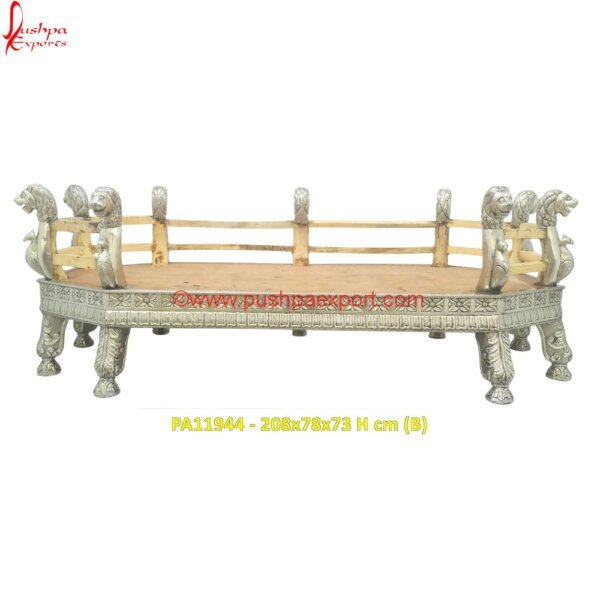 PA11944 (B) Carved Teak Daybed, Carved Wood Day Bed, Carved Wood Ottoman, Day Bed White Metal, Daybed Carved, Daybed Silver, Hand Carved Wood Daybed, Indian Carved Daybed, Jhula Daybed, Silver Day.jpg