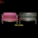 Floral Carving Silver Velvet Chaise Lounge