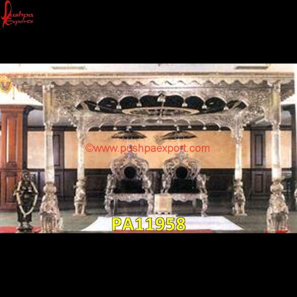 Silver Carved Wedding Mandap Setup PA11958 Wedding Mandap Pillar, Wedding Mandap Setup, Wedding Mandap Stage Decoration, White Metal Mantapa, White Metal Manufacturers, White Metal Mandap, White Metal Wedding Mandap, Mandap.jpg