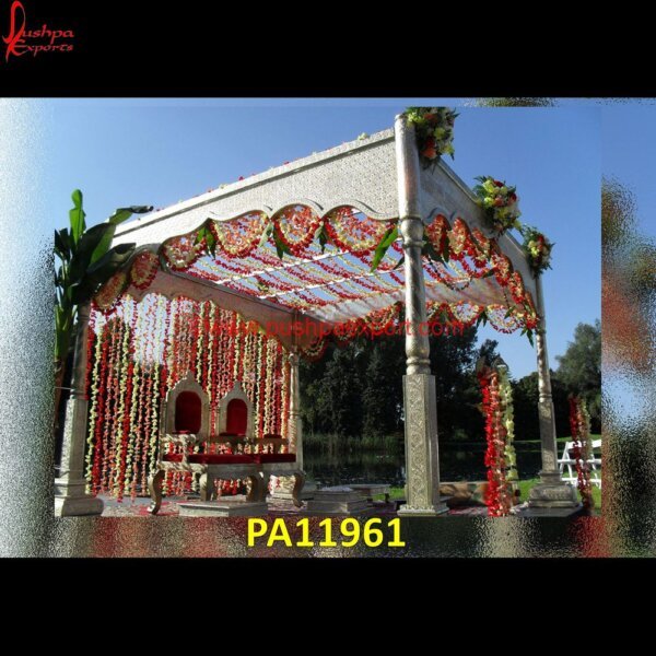 Floral White Metal Wedding Mandap Decoration PA11961 White Metal Mantapa, White Metal Manufacturers, White Metal Mandap, White Metal Wedding Mandap, Mandap Decoration Ideas, Wedding Mandap Decorations, White Metal Wedding Arch, Wedding.jpg