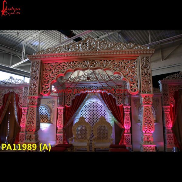 Brass Floral Design Wedding Mandap PA11989 (A) Wedding Mandap Manufacturer, Wedding Mandap Pillar, Wedding Mandap Setup, Wedding Mandap Stage Decoration, White Metal Mantapa, White Metal Manufacturers, White Metal Mandap, White.jpg