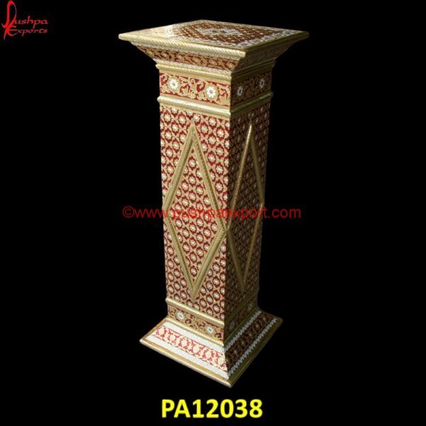 Meenakari White Metal Pillar PA12038 antique side table, carved corner tables, carved side tables, corner tables, hand carved pillars, home décor, nightstand, round side table, side tables, small side tables, white metal.jpg