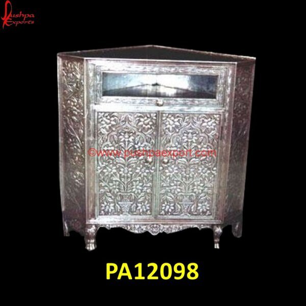 Antique White Metal Bed Side Cabinet PA12098 hand carved bedside table, luxury bedside cabinets, round silver bedside table, silver 2 drawer bedside table, silver bed side table, silver bedside table set, silver embossed bedside.jpg