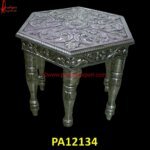 Carved White Metal Bed Side Table