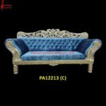 Floral Carved Tufted Silver Sofa