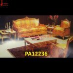 Floral Carving Large Golden Brass Sofa