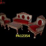 Meenakari White Metal Carved Sofa