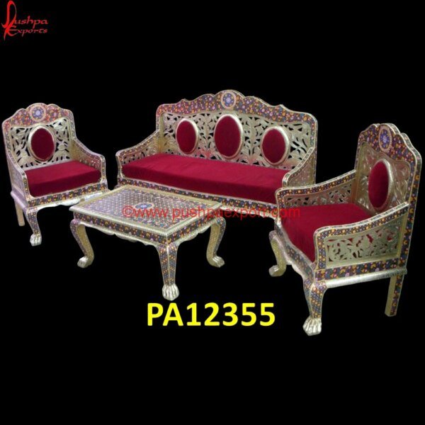 Meenakari Metal Sofa Chair PA12355 Silver Furniture From India, Silver Furniture Manufacturer, Silver Furniture From Udaipur, Silver Furniture For UK, Silver Settee, Silver Sofa Side Table, Simple Metal Sofa Design, Teak.jpg