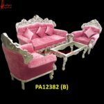 Silver Metal Floral Hand Carved Wooden Sofa Set