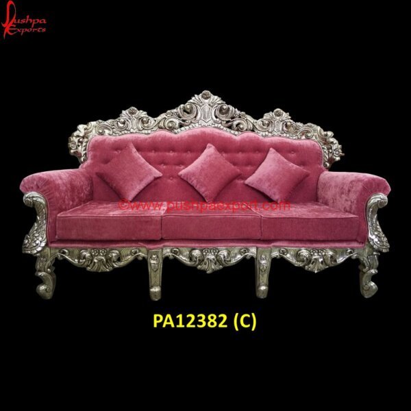 PA12382 (C) Hand Carved Wooden Sofa Set, Indian Carved Sofa, Large Silver Sofa, Metal Sofa Chair, Metal Sofa Set, Royal Carving Sofa, Silver 3 Seater Sofa, Silver 4 Seater Sofa, Silver Antique Sofa.jpg