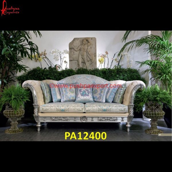 White Metal Couch PA12400 White Metal Furniture, White Metal Furniture From Udaipur, White Metal Handicrafts, White Metal Jhula, White Metal Sofa, White Metal Sofa Table, White Metal Couch, Carved Sofas, Metal.jpg