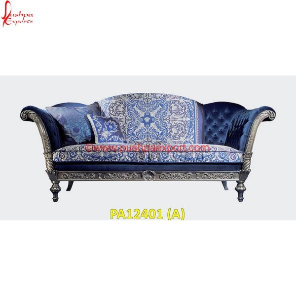 White Metal Silver Settee with Blue Velvet PA12401 (A) White Metal Furniture From Udaipur, White Metal Handicrafts, White Metal Jhula, White Metal Sofa, White Metal Sofa Table, White Metal Couch, Carved Sofas, Metal Sofa Table, Silver Couch.jpg