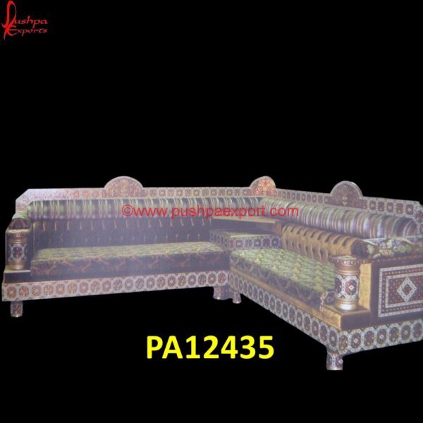 Antique Meenakari L Shape Carved Sofa PA12435 Silver Furniture Manufacturer, Silver Furniture From Udaipur, Silver Furniture For UK, Silver Settee, Silver Sofa Side Table, Simple Metal Sofa Design, Teak Wood Carving Sofa Sets.jpg