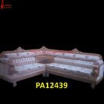 L Shaped White Metal Wood Carved Sofa