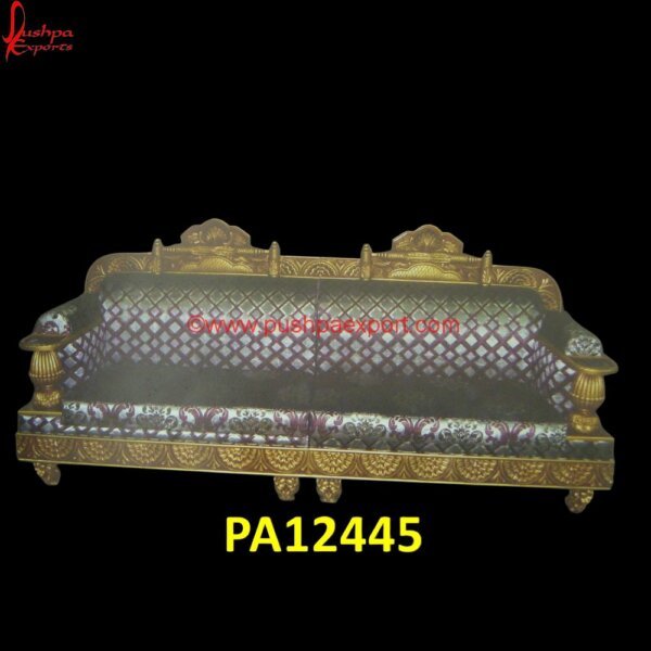 Gold Plated Brass Metal Carved Sofa PA12445 White Metal Furniture From Udaipur, White Metal Handicrafts, White Metal Jhula, White Metal Sofa, White Metal Sofa Table, White Metal Couch, Carved Sofas, Metal Sofa Table, Silver Couch.jpg