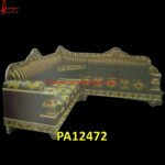 L Shape Brass Metal Wood Carved Sofa