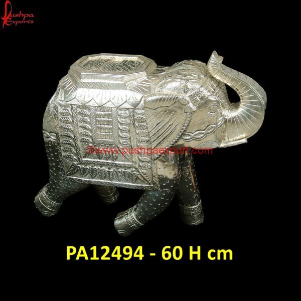 Pure Silver Carved Elephant Idol PA12494 Silver Elephant Figurine, Silver Elephant For Pooja, Silver Elephant Idol, Silver Plated Elephant, White Metal Elephant, White Metal Handicrafts, White Metal Murti, White Metal Sta.jpg