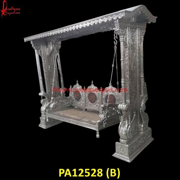 PA12528 (B) Silver Swing, Silver Carved Swing, Silver Carving Swing, Silver Wooden Carved Swing, White Metal Swing Stand, White Metal Swing Set, White Metal Swing Frame, White Metal Swing, White.jpg"