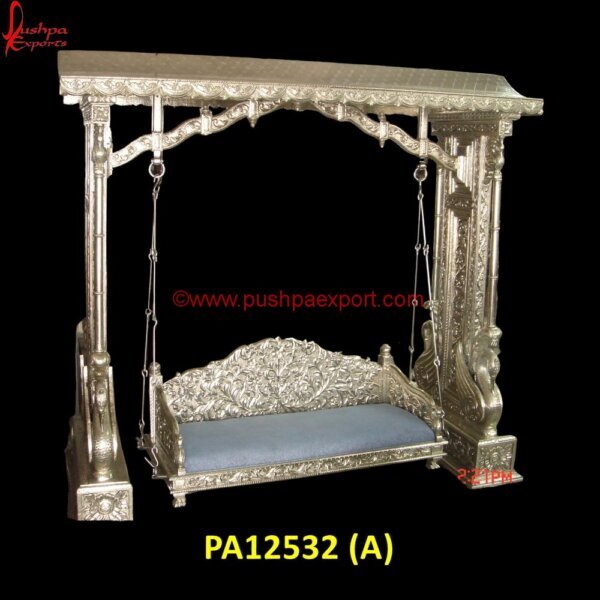 Silver Swing With Peacock Design PA12532 (A) White Metal Swing, White Metal Products, White Metal Jhula, White Metal Handicrafts, White Metal Furniture Udaipur, Carved Swing, Carved Wood Indoor Swing, Chandi Ka Palna Price, German.jpg"