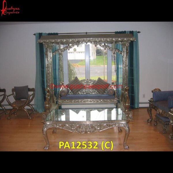 PA12532 (C) White Metal Jhula, White Metal Handicrafts, White Metal Furniture Udaipur, Carved Swing, Carved Wood Indoor Swing, Chandi Ka Palna Price, German Silver Jhula, Hand Carved Swing, Hand.jpg"