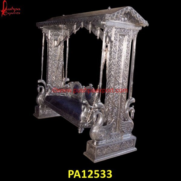 Silver Swing With Mayur Design PA12533 Carved Swing, Carved Wood Indoor Swing, Chandi Ka Palna Price, German Silver Jhula, Hand Carved Swing, Hand Carved Wooden Swing, Indian Carved Swings, Pure Silver Jhula, Silver Swing.jpg"