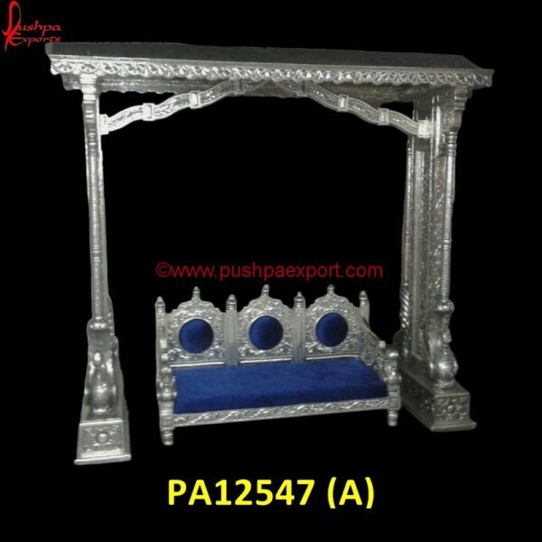 Silver Swing PA12547 (A) Hand Carved Wooden Swing, Indian Carved Swings, Pure Silver Jhula, Silver Swing, Silver Carved Swing, Silver Carving Swing, Silver Wooden Carved Swing, White Metal Swing Stand, White.jpg"