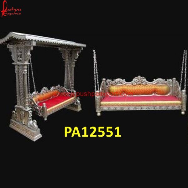 Silver Metal Hand Carved Wooden Swing PA12551 White Metal Swing Set, White Metal Swing Frame, White Metal Swing, White Metal Products, White Metal Jhula, White Metal Handicrafts, White Metal Furniture Udaipur, Carved Swing, Carved.jpg"