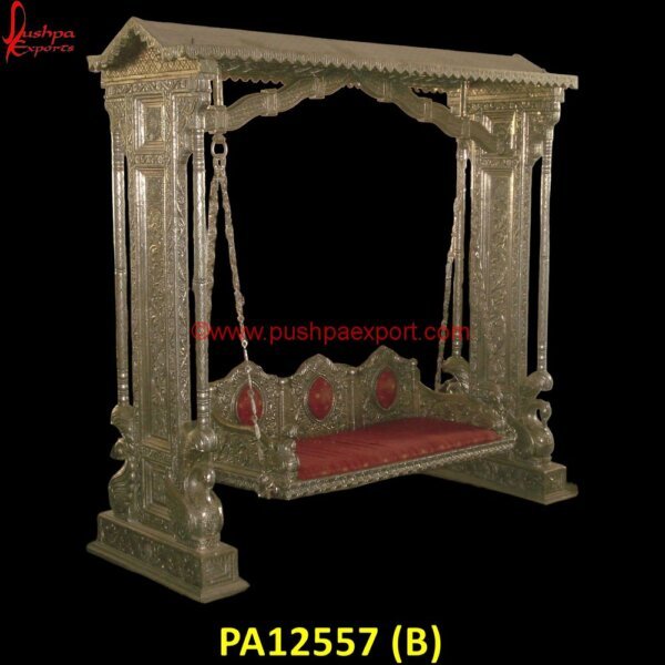 PA12557 (B) Carved Wood Indoor Swing, Chandi Ka Palna Price, German Silver Jhula, Hand Carved Swing, Hand Carved Wooden Swing, Indian Carved Swings, Pure Silver Jhula, Silver Swing, Silver Carved.jpg"