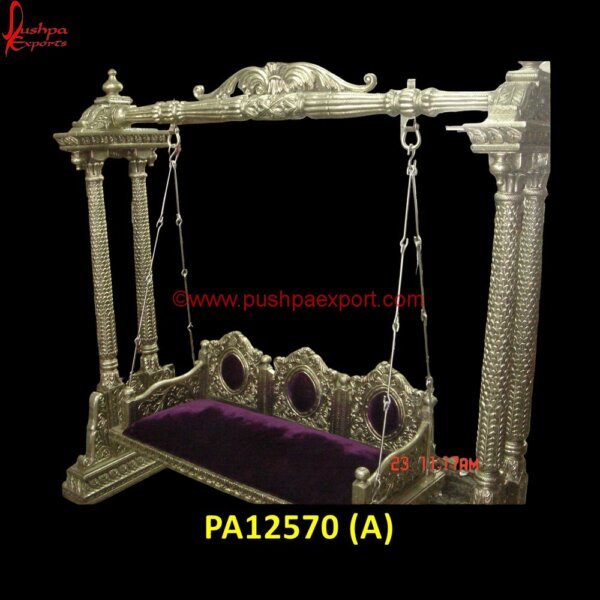 White Polished Wooden Carving Swing PA12570 (A) White Metal Handicrafts, White Metal Furniture Udaipur, Carved Swing, Carved Wood Indoor Swing, Chandi Ka Palna Price, German Silver Jhula, Hand Carved Swing, Hand Carved Wooden Swing.jpg"