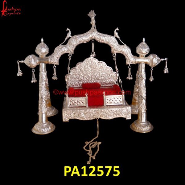 Silver Swing For God PA12575 Hand Carved Wooden Swing, Indian Carved Swings, Pure Silver Jhula, Silver Swing, Silver Carved Swing, Silver Carving Swing, Silver Wooden Carved Swing, White Metal Swing Stand, White.jpg"