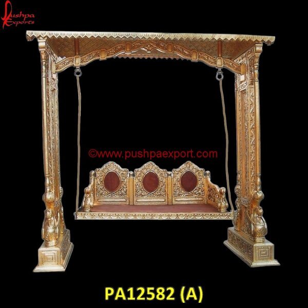 Brass Metal Indian Carving Swing PA12582 (A) White Metal Jhula, White Metal Handicrafts, White Metal Furniture Udaipur, Carved Swing, Carved Wood Indoor Swing, Chandi Ka Palna Price, German Silver Jhula, Hand Carved Swing, Hand.jpg"