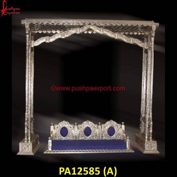 Classic Silver Swing PA12585 (A) Hand Carved Wooden Swing, Indian Carved Swings, Pure Silver Jhula, Silver Swing, Silver Carved Swing, Silver Carving Swing, Silver Wooden Carved Swing, White Metal Swing Stand, White.jpg"