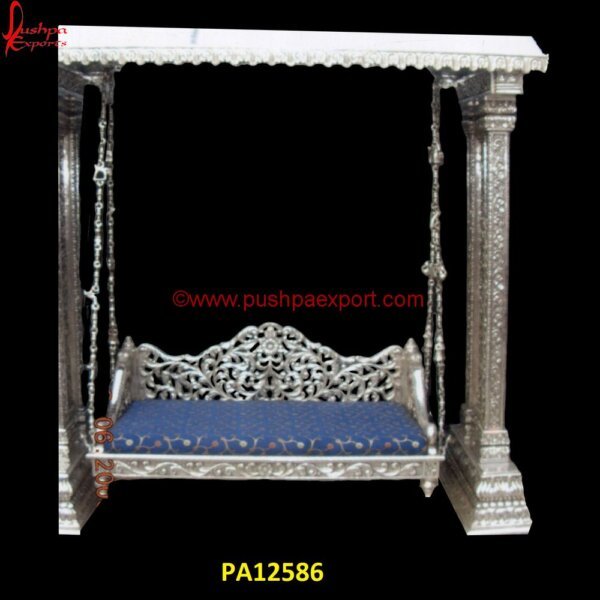 Classic Silver Carving Swing PA12586 Pure Silver Jhula, Silver Swing, Silver Carved Swing, Silver Carving Swing, Silver Wooden Carved Swing, White Metal Swing Stand, White Metal Swing Set, White Metal Swing Frame, White.jpg"