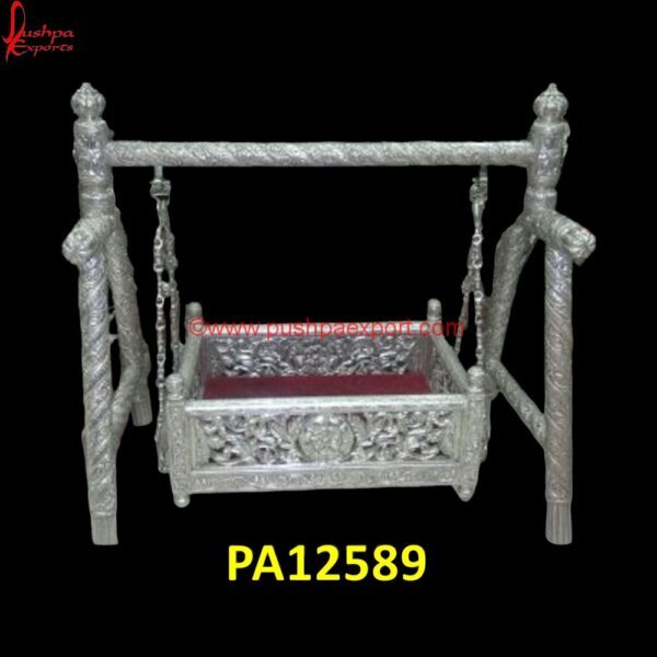 White Metal Baby Cradle PA12589 Silver Carving Swing, Silver Wooden Carved Swing, White Metal Swing Stand, White Metal Swing Set, White Metal Swing Frame, White Metal Swing, White Metal Products, White Metal Jhula.jpg"