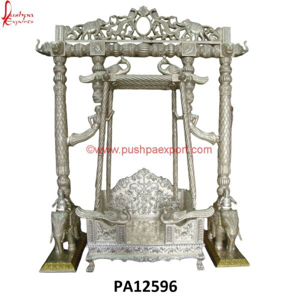 Chandi Ka Palna PA12596 Hand Carved Swing, Hand Carved Wooden Swing, Indian Carved Swings, Pure Silver Jhula, Silver Swing, Silver Carved Swing, Silver Carving Swing, Silver Wooden Carved Swing, White Metal.jpg"