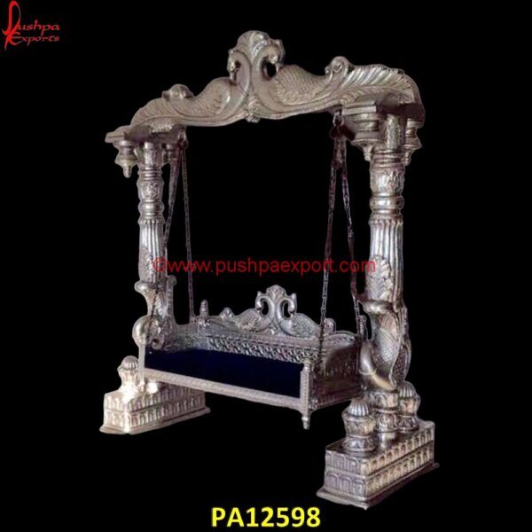 Peacock Design Silver Swing PA12598 Indian Carved Swings, Pure Silver Jhula, Silver Swing, Silver Carved Swing, Silver Carving Swing, Silver Wooden Carved Swing, White Metal Swing Stand, White Metal Swing Set, White Metal.jpg"