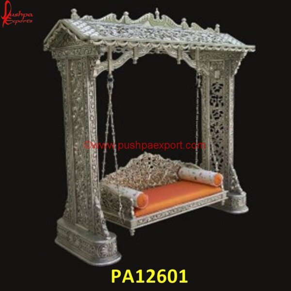 Silver Metal Polished Jhula PA12601 Silver Carving Swing, Silver Wooden Carved Swing, White Metal Swing Stand, White Metal Swing Set, White Metal Swing Frame, White Metal Swing, White Metal Products, White Metal Jhula.jpg"