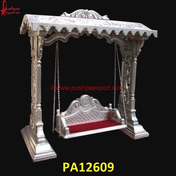 White Metal Wooden Carved Swing PA12609 German Silver Jhula, Hand Carved Swing, Hand Carved Wooden Swing, Indian Carved Swings, Pure Silver Jhula, Silver Swing, Silver Carved Swing, Silver Carving Swing, Silver Wooden Carved.jpg"