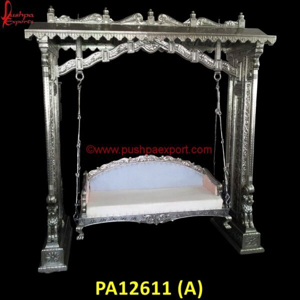 Pure Silver Metal Carved Jhula PA12611 (A) Indian Carved Swings, Pure Silver Jhula, Silver Swing, Silver Carved Swing, Silver Carving Swing, Silver Wooden Carved Swing, White Metal Swing Stand, White Metal Swing Set, White Metal.jpg"